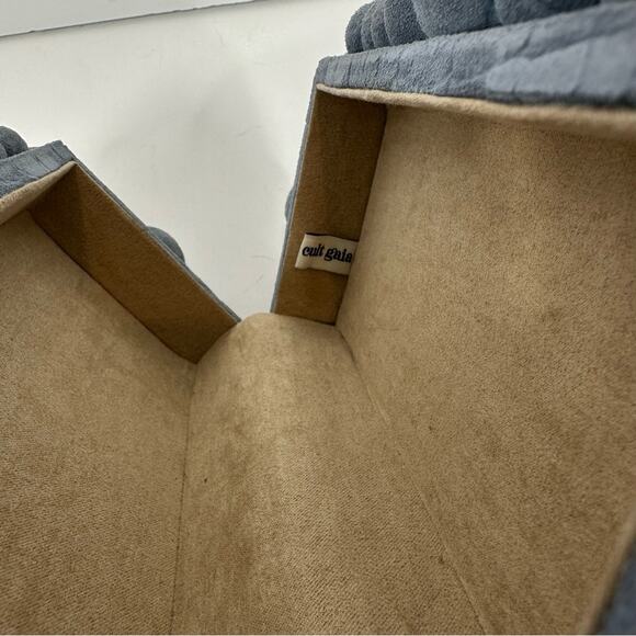 Cult Gaia Maya Blue Eos Clutch Structured Embossed Croc Suede Leather Box Bag - Picture 13 of 15